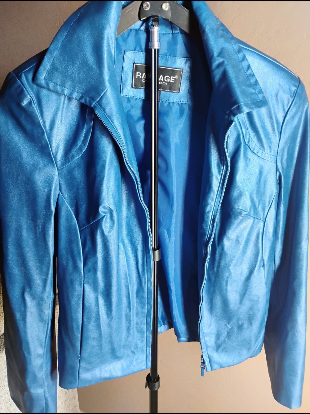 Rampage Women's Size M Blue Faux Leather Zip Front Jacket